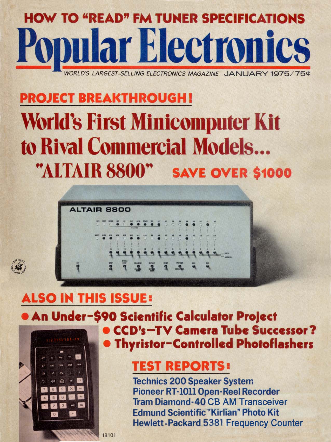 Popular Electronics with MITS Altair 8800 on the cover
