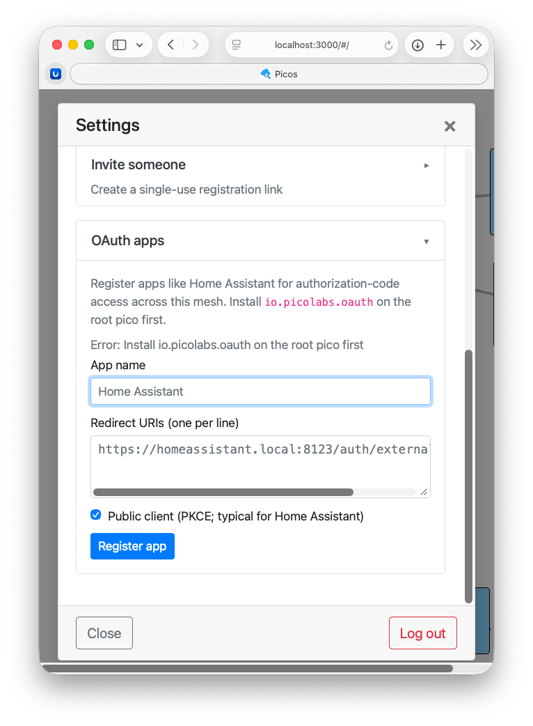 OAuth App Registration in the Settings Panel OAuth App Registration in the Settings Panel